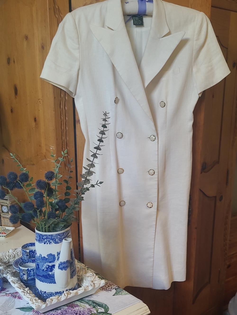 Vintage Ralph Lauren cream Linen Double Breasted Dress.  Lined.
